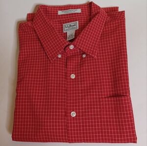 L.L.BEAN Men's Red Check Long Sleeve Button Down Shirt. XLT